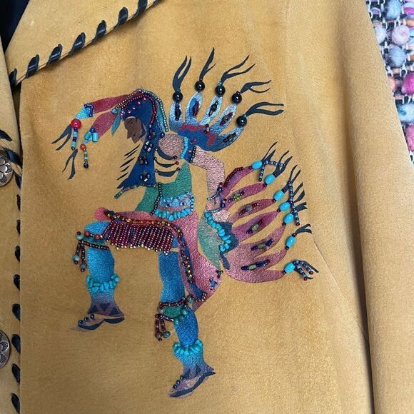 Beautiful  Vintage Char Sante Fe leather jacket with hand painting and beading - Picture 3 of 9